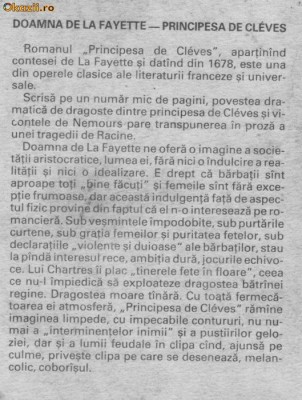 Doamna De la Fayette - Principesa de Cleves foto
