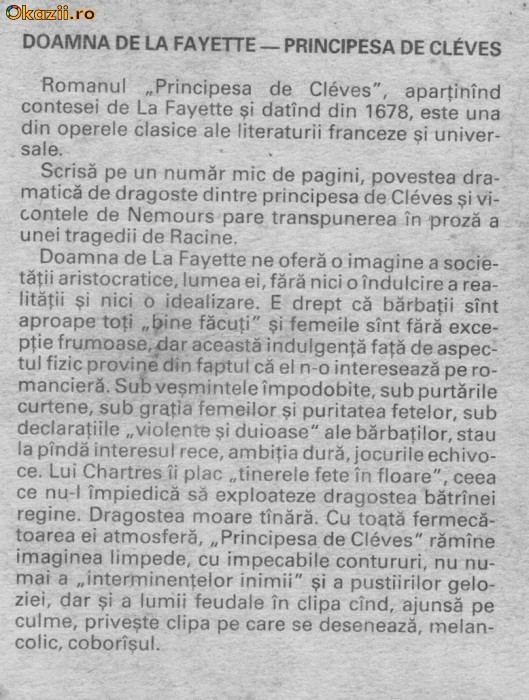 Doamna De la Fayette - Principesa de Cleves
