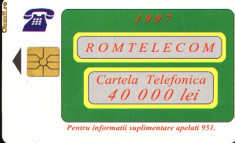 Cartela telefonica Romtelecom, 40000 lei 1997 foto