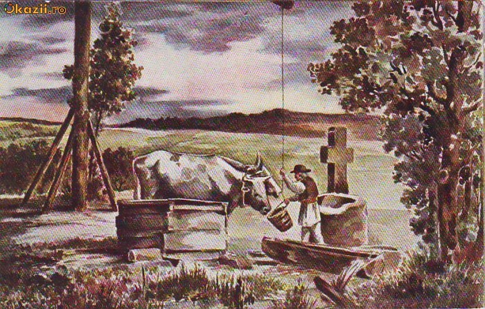 382 Port Popular Roman Pictorul Aurel Dragos Adapatul Boilor 382 Port Popular Roman Pictorul Aurel Dragos Adapatul Boilor