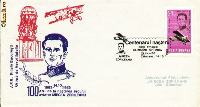 AA Aerofilatelie , avioan ZLIN-50, Centenar Mircea Zorileanu