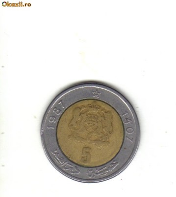 bnk mnd Maroc 5 dirham 1987 , bimetal foto