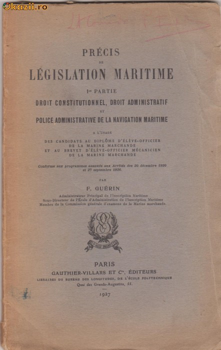 F.Guerin / Precis de legislation maritime (Paris,1927)