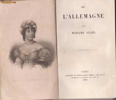 Madame La baronne de Stael / DE L&amp;#039; ALLEMAGNE (1860) foto