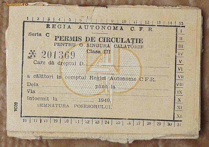 Caile Ferate Romane , 8 permise de calatorie clasa a 3 - a , interbelice Caile Ferate Romane , 8 permise de calatorie clasa a 3 - a , interbelice