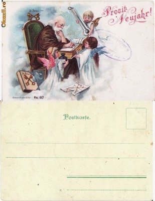 Litografie- Felicitare tema religioasa-Sfantul Petru foto