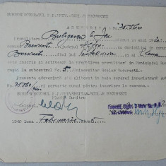 Adeverinta pregatire premilitar , pentru inscriere la examen facultate , 1940