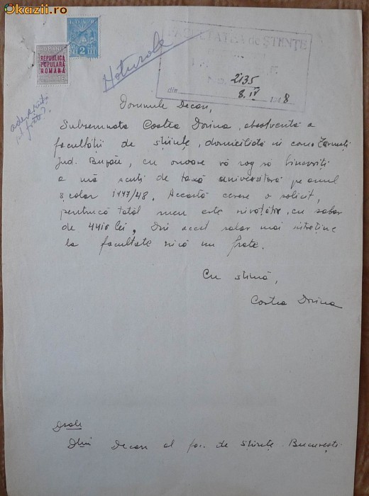 Fiscale 1948 pe document , supratipar , IOVR Fiscale 1948 pe document , supratipar , IOVR