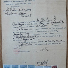Certificat Ministerul Instructiunii si Cultelor , 1933 , fiscale