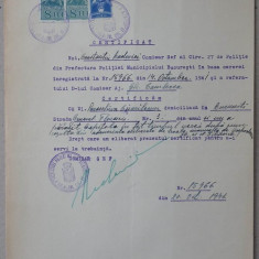 Certificat semnat de seful politiei circa 27 , Bucuresti , fiscale , 1941