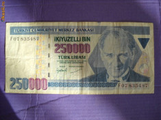 bancnota 250.000 lire TURCIA 1970 VF foto