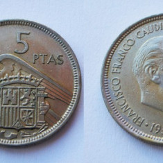 SPANIA 5 PESETAS 1957 (70) 1970 FRANCO XF **