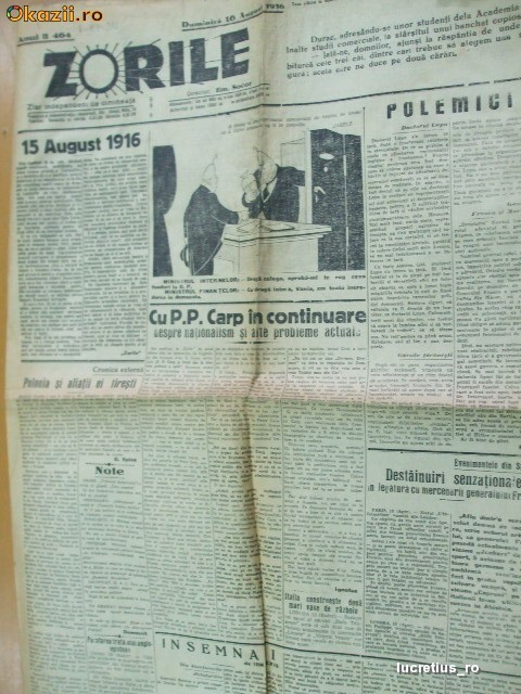 Ziar ZORILE An II Nr. 464 16 08 1936 Reducere 30 % Ziar ZORILE An II Nr. 464 16 08 1936 Reducere 30 %