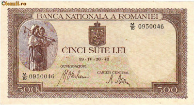 * Bancnota 500 lei 1942 - aprilie foto