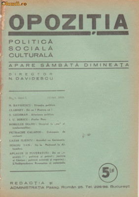2 nr.Revista OPOZITIA (antiliberala) - nr.1 si 10 / 1928 foto