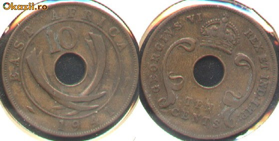 East Africa colonie Anglia 10 CENTS 1941 deosebita