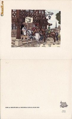 Desen in penita si acuarela-Gravura muschetari-Franta-rara,editata manual foto