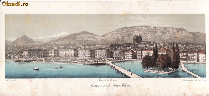 Litografie Elvetia-Geneva,Mont Blanc