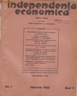 5 reviste Independenta Economica (1922,dir.V.Madgearu) foto