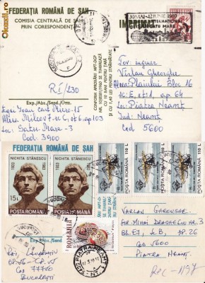 Lot 2 intreguri postale -tema sah prin corespondenta foto