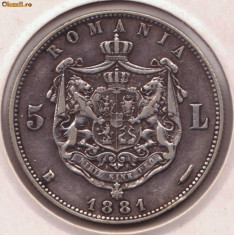 5 lei 1881 domn - argint Romania foto