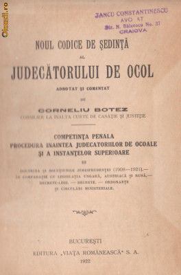 C.Botez /Noul codice de sedinta al judecatorului de ocol 1922 foto