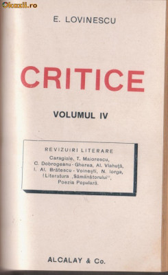E.Lovinescu / CRITICE (4 volume, editie 1920) foto