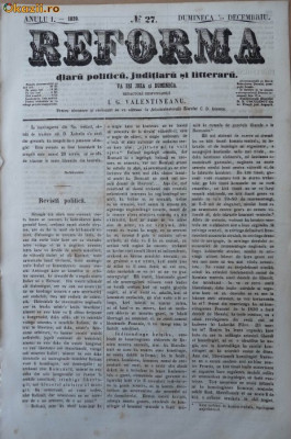 Reforma , ziar politicu , juditiaru si litteraru , an 1, nr. 27 , 1859 foto