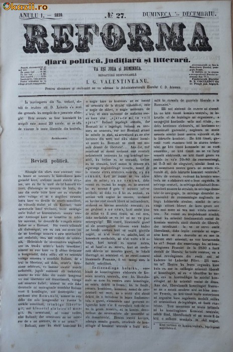 Reforma , ziar politicu , juditiaru si litteraru , an 1, nr. 27 , 1859