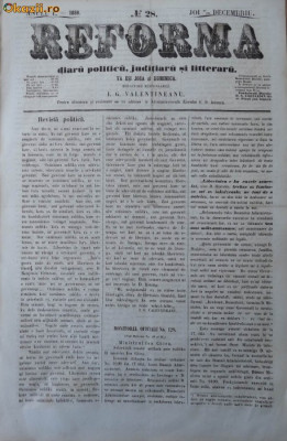 Reforma , ziar politicu , juditiaru si litteraru , an 1, nr. 28 , 1859 foto