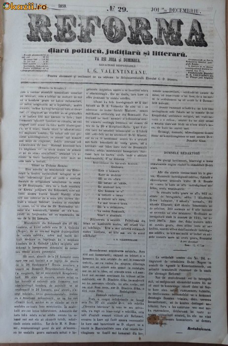 Reforma , ziar politicu , juditiaru si litteraru , an 1 , nr. 29 , 1859