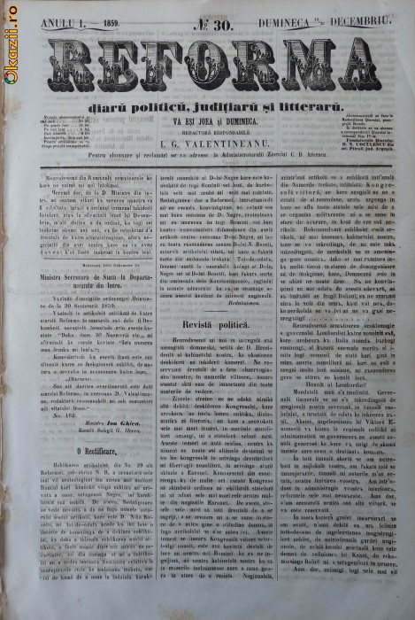 Reforma , ziar politicu , juditiaru si litteraru , an 1, nr. 30 , 1859