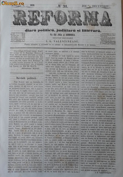 Reforma , ziar politicu , juditiaru si litteraru , an 1, nr. 31 , 1859