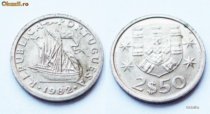 PORTUGALIA 2 - 1/2, 2,5 ESCUDOS 1982 XF **