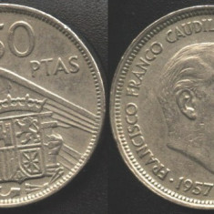 Spania 50 PESETAS 1957 generalul Franco,uriasa 30 mm