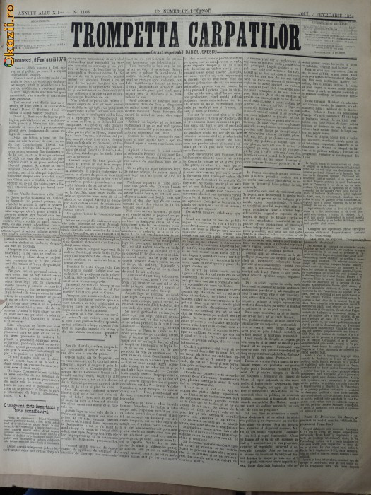 Ziarul Trompetta Carpatilor , nr. 1108 , 1874