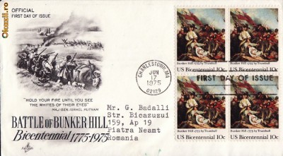 FDC SUA -Independenta-Batalia de la Bunker Hill-tema militara, razboi foto