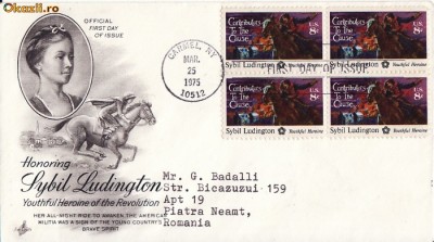 FDC SUA -Independenta-Sybil Ludington-tema militara,razboi foto