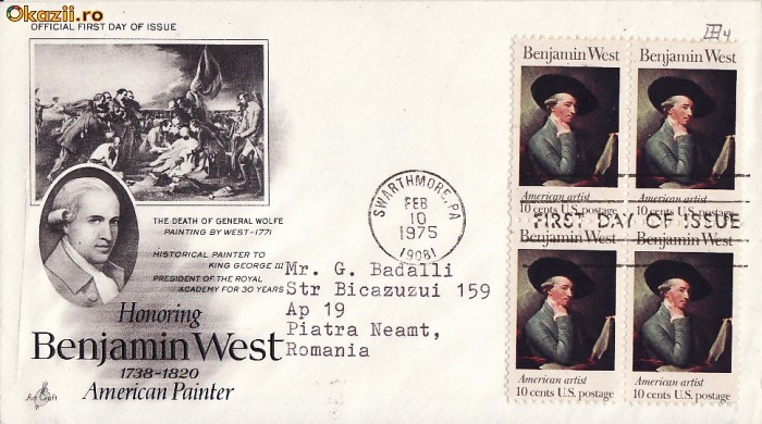 FDC SUA -Pictorul Benjamin West FDC SUA -Pictorul Benjamin West