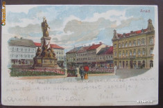 Litografie Arad 1899 - Statuia Libertatii foto