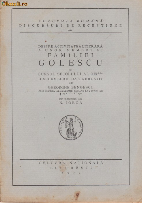 Gh.Bengescu / Activitatea literara a familiei Golescu (1923