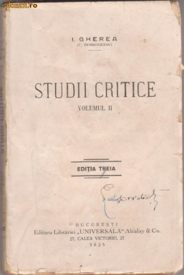 C.Dobrogeanu-Gherea / Studii critice (editie 1925) foto