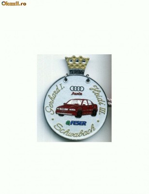 171 Medalie interesanta,okazie carnaval (coroana-strasuri -trifoi cu patru foi, norocos))-1996, germana, Audi, tematica auto (Oferta) foto