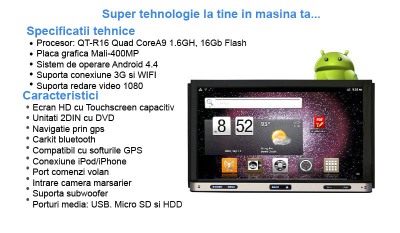 sistem de navigatie cu android internet wifi si 3g