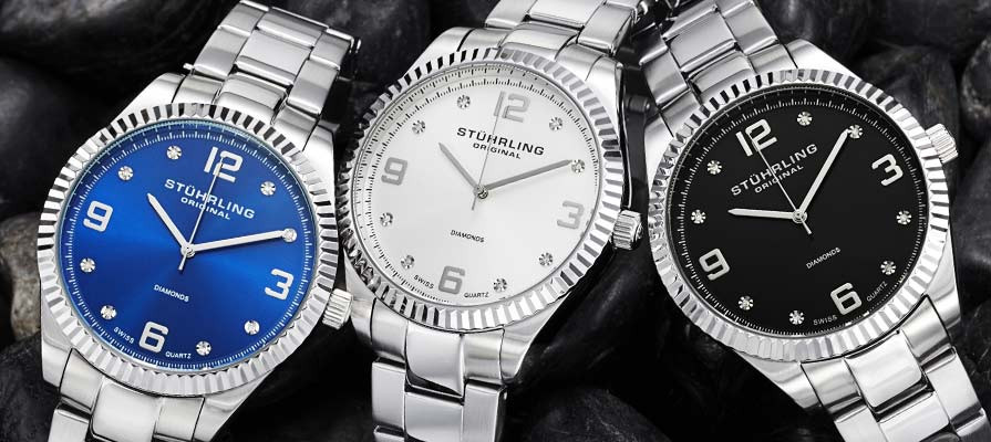 Stuhrling Original Stainless Steel Watch with Diamonds