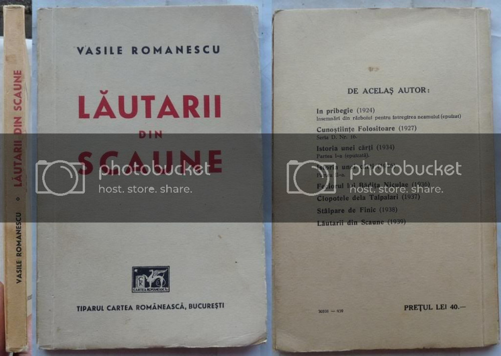 Vasile Romanescu , Lautarii din Scaune , Cartea Romaneasca , 1939 , editia  1 | arhiva Okazii.ro