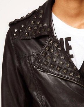 GEACA PIELE NATURALA-- ASOS like ZARA --CU TINTE-MODEL 2013--Studded  Leather Biker Jacket--NOUA CU ETICHETA- | arhiva Okazii.ro