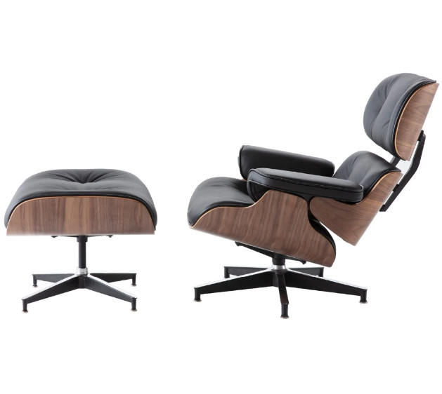 Fotoliu Eames Lounge Chair cu Otoman furnir nuc piele naturala neagra |  arhiva Okazii.ro