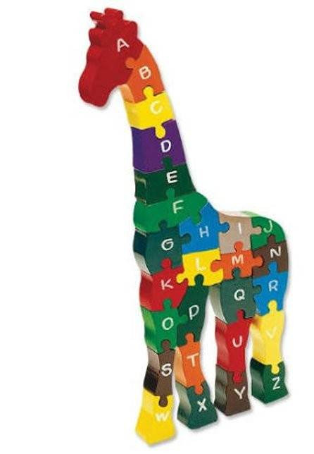 Puzzle realizat din lemn multicolor, model girafa cu litere si cifre, 26  piese, pentru copii, 40 x 15 x 1.5 cm | Okazii.ro