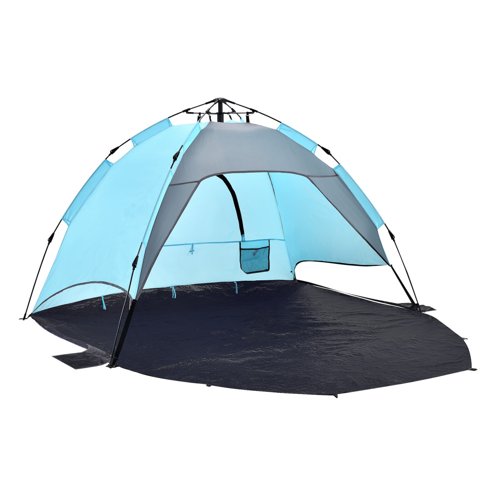Cort de Plaja sau Camping tip Pop-Up pentru 2 Persoane, Dimensiuni  215x135x140 cm, Albastru/Gri | Okazii.ro